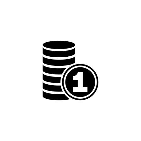 Stack of Coins and One Coin, Money. Flat Vector Icon illustration. Simple black symbol on white background. Stack of Coins and One Coin, Money sign design template for web and mobile UI elementのイラスト素材
