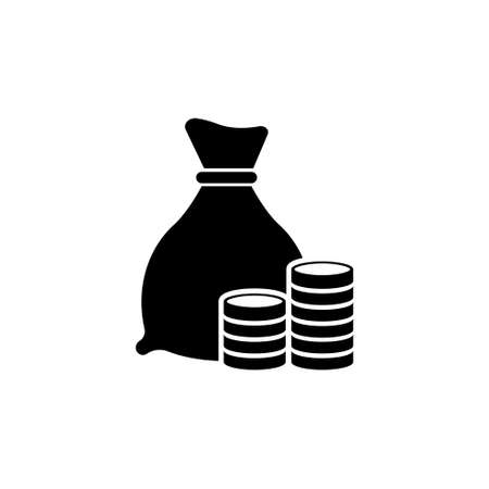 Stacks of Coins and Money Bag, Investment. Flat Vector Icon illustration. Simple black symbol on white background. Stacks of Coins and Money Bag sign design template for web and mobile UI elementのイラスト素材
