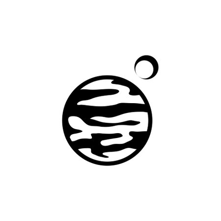 Planet Jupiter with Satellite, Astronomy. Flat Vector Icon illustration. Simple black symbol on white background. Jupiter with Satellite, Astronomy sign design template for web and mobile UI elementのイラスト素材