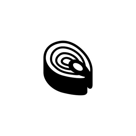 Raw Fresh Fish Steak, Piece of Tuna with Omega. Flat Vector Icon illustration. Simple black symbol on white background. Steak Trout Sardine Mackerel sign design template for web and mobile UI element.のイラスト素材