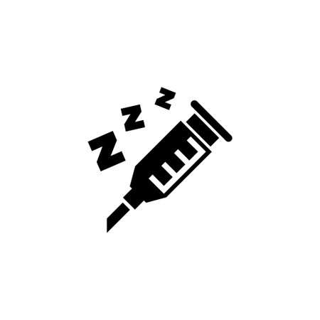 Sleeping Pills in a Syringe, Medicine. Flat Vector Icon illustration. Simple black symbol on white background. Sleeping pills in a syringe, Medicine sign design template for web and mobile UI element.のイラスト素材