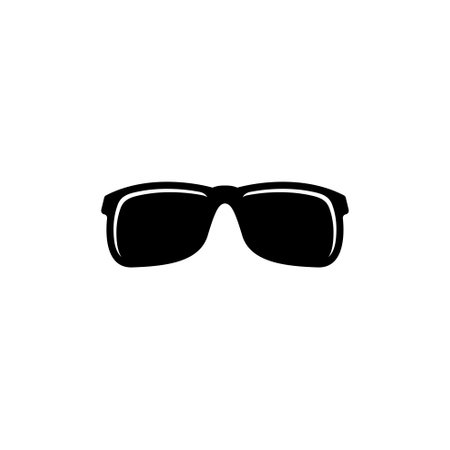 A minimalist black and white graphic icon depicting a pair of rectangular sunglasses, representing vision protection, fashion, or a casual lifestyleのイラスト素材