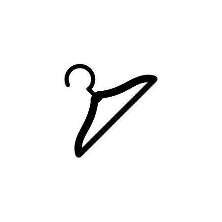 A simple black and white icon representing a clothing hanger, conveying concepts of fashion, retail, organization, and storageのイラスト素材