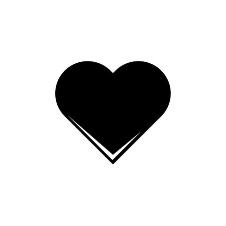 A simple yet iconic black heart silhouette against a stark white background, symbolizing love, romance, and emotionのイラスト素材