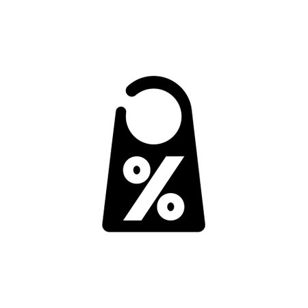 A simple black discount or sale tag graphic with a percentage symbol, representing a promotional offer or reduced priceのイラスト素材