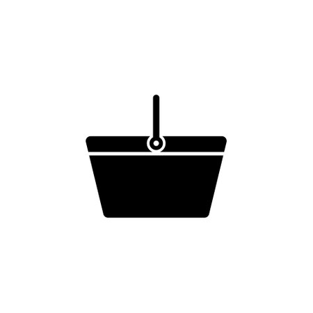 Black vector icon of a shopping basket, perfect for retail and e-commerce applications.のイラスト素材