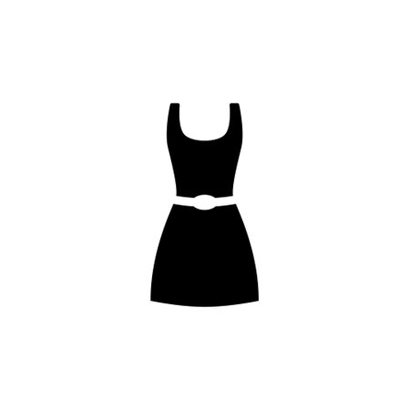 A simple black and white icon depicting a stylized dress silhouette, representing fashion, style, and personal expression through clothing.のイラスト素材