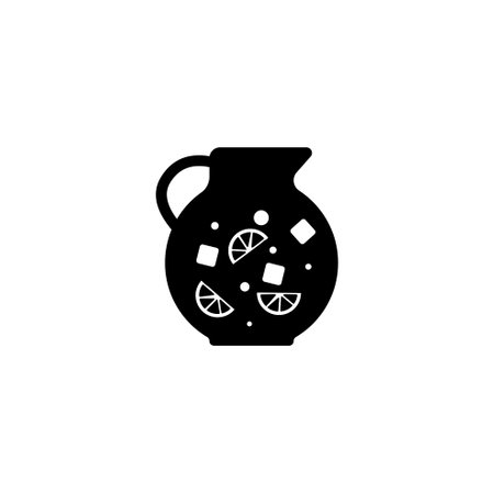 Stylish black silhouette of a pitcher with lemon slices, perfect for summer refreshments.のイラスト素材