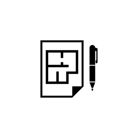 Architectural blueprint icon with pen, symbolizing design and planning concept.のイラスト素材