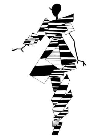Art fashion silhouette of costume posing in the style of an abstract pattern with geometric elements in black and white graphicsの写真素材