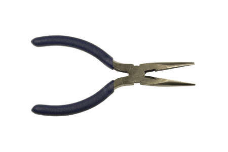 Flat-nose pliers with dark blue handles. On a white background