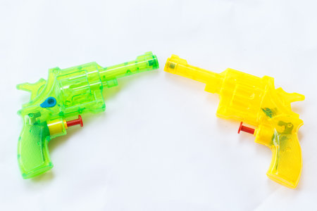 Plastic water gun isolated on white background. Plastic water gun.の写真素材
