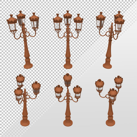 Set of vintage street lamps isolated on transparent background. Vector illustration.の写真素材