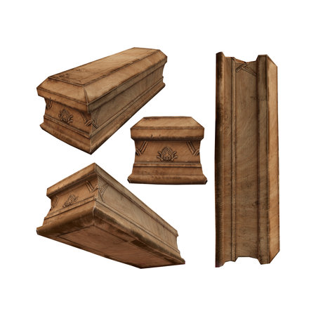 wooden coffin isolated on white background. 3d render illustration.の写真素材