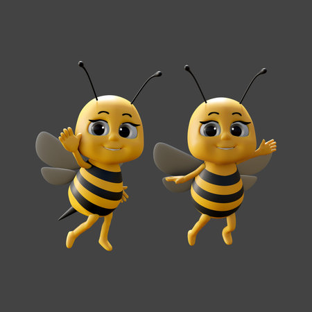 3d render of bees couple isolated on gray background, cartoon characterの写真素材