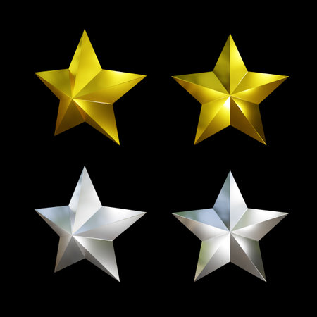 Set of gold and silver stars on black background. Vector illustration.の写真素材