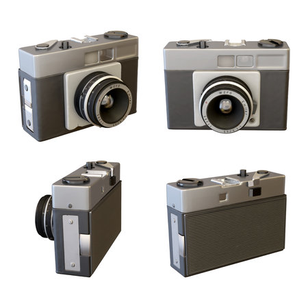 Set of old retro camera isolated on white background. 3d renderの写真素材