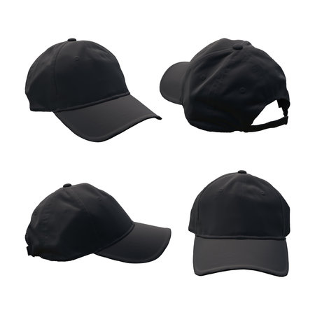 Set of black baseball caps isolated on white background. 3d renderingの写真素材