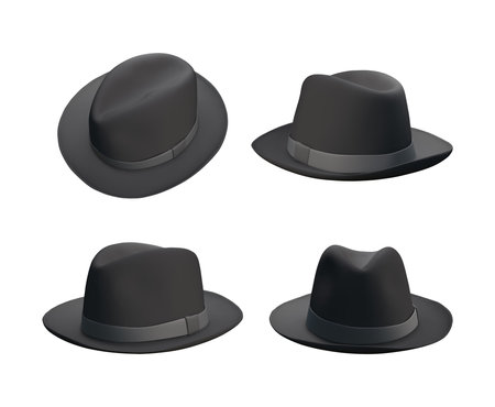 Black hat set. 3d render illustration isolated on white background.の写真素材