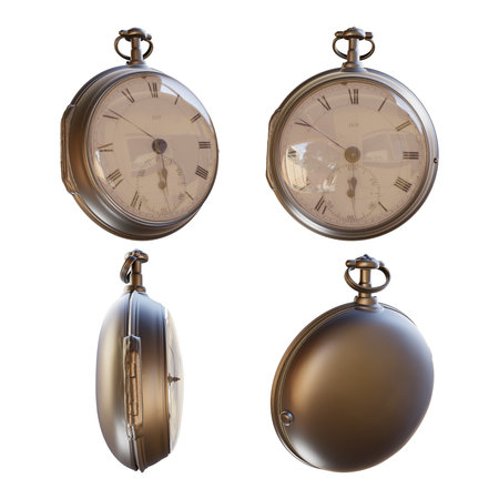 Old pocket watch isolated on white background. 3d render illustration.の写真素材