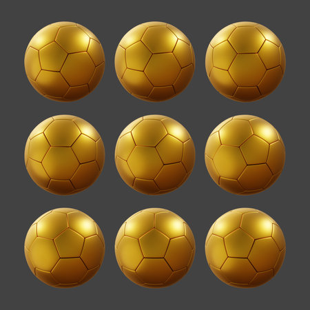 Set of golden soccer balls. Isolated on gray background. Vector illustration.の写真素材