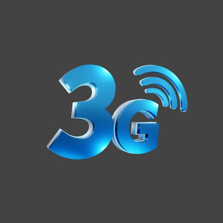 3G internet connection blue icon isolated on grey background. 3D illustrationの写真素材