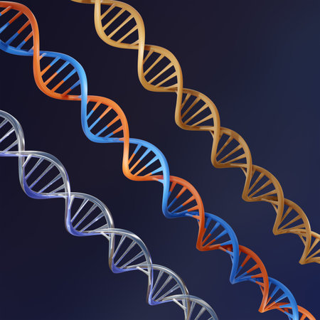 DNA helix on dark blue background. 3d render illustration.の写真素材