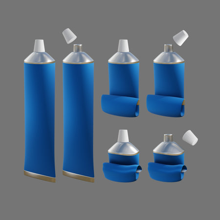 Set of blue spray bottles. Vector illustration isolated on grey background.の写真素材