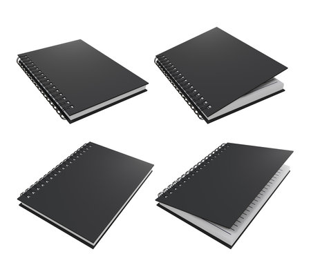 Set of black notebooks isolated on white background. 3d render.の写真素材