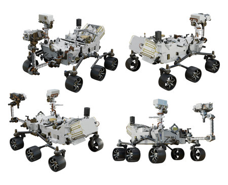 3d rendering of a space rover isolated on white background without shadowの写真素材