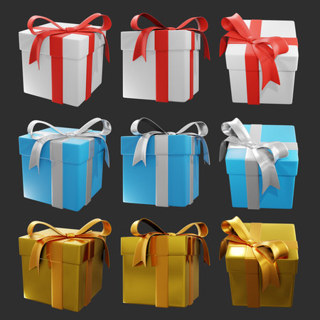 Gift box set. 3d vector illustration isolated on black backgroundの写真素材