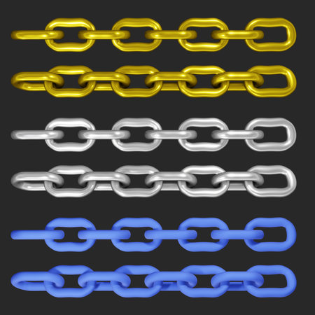 Set of chains of different colors on a black background. Vector illustrationの写真素材