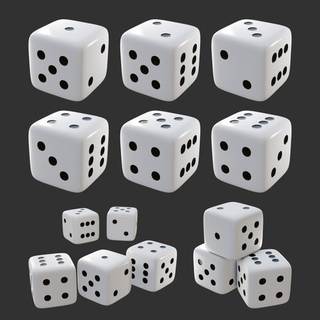 Set of white dice isolated on black background. Vector illustration. Eps 10.の写真素材