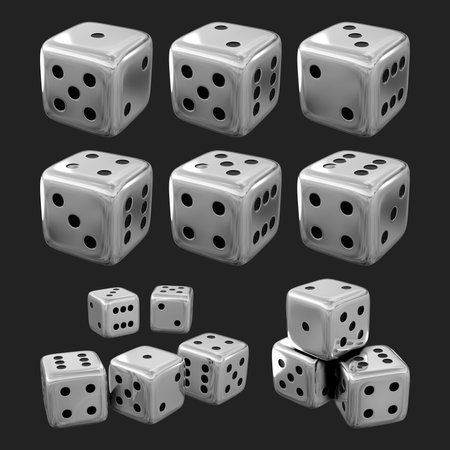 White dices isolated on black background. 3d render illustration.の写真素材