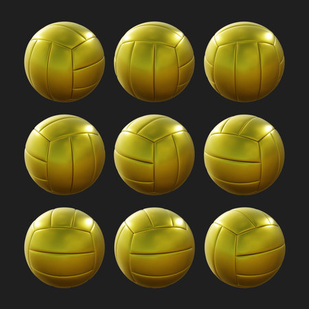 Set of golden volleyball balls isolated on black background. Vector illustration.の写真素材