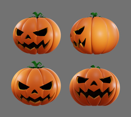 Set of Halloween pumpkins isolated on gray background. Vector illustration.の写真素材