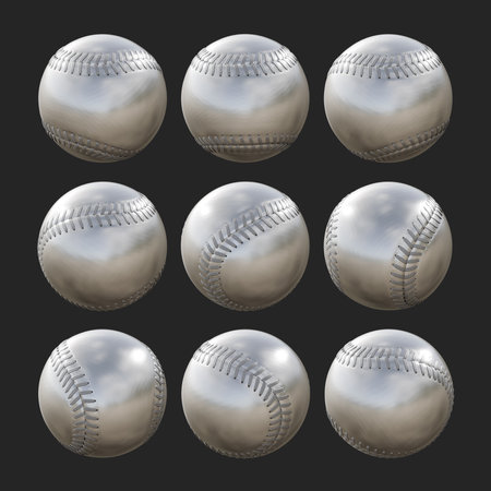 set of baseball balls isolated on black background. 3d illustration.の写真素材