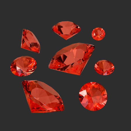 Red ruby gems set isolated on black background. Vector illustration for your designの写真素材