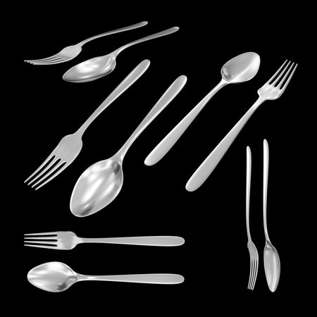 Set of silver cutlery on black background. Vector illustration.の写真素材