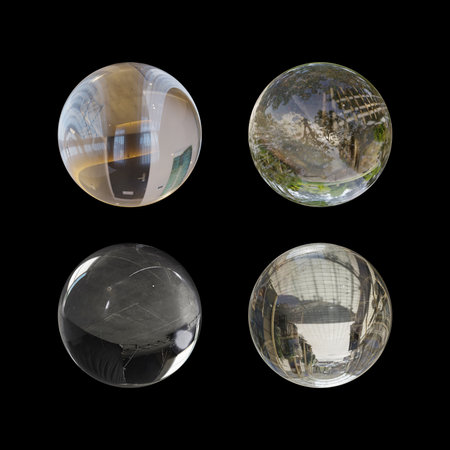 Set of glass globe isolated on black background. 3d render.の写真素材