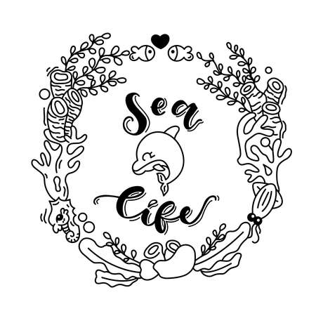 Sea Life Doodle Illustrationのイラスト素材