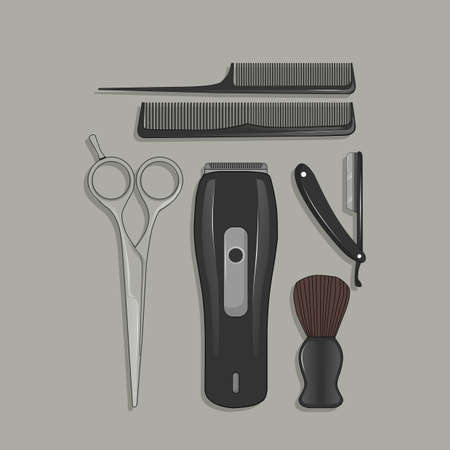 Barber Tools in cartoon vector drawingのイラスト素材