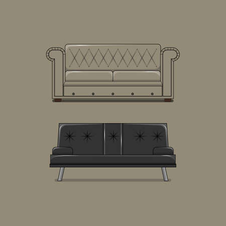 Sofa for interior of living room in cartoon vector drawingのイラスト素材