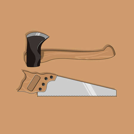Vector of axe and saw flat designのイラスト素材