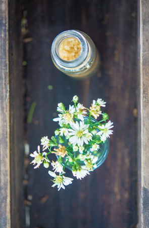 Sugar and flower in the glass on the tableの写真素材
