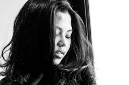 The picture is blurred Black and white. asia sexy womenの写真素材