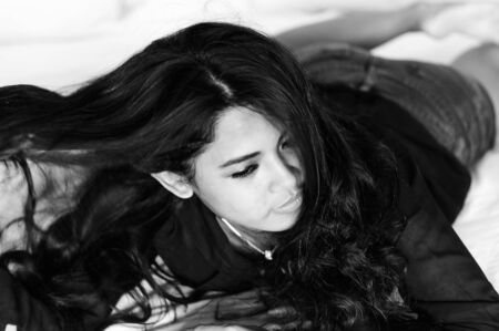 The picture is blurred Black and white. asia sexy womenの写真素材