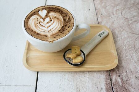 hot coffee on table in Cafe'の写真素材