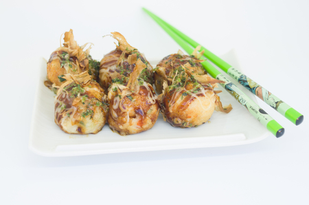 takoyaki on a plate, octopus balls, japanese foodの写真素材