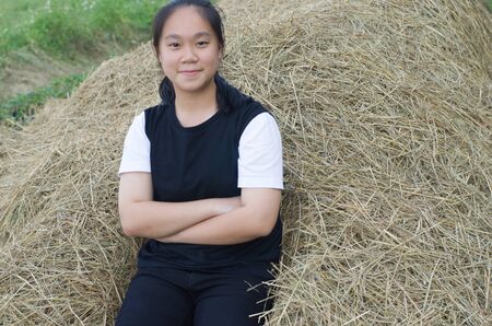 portrait of pretty young woman smiling closeupの写真素材